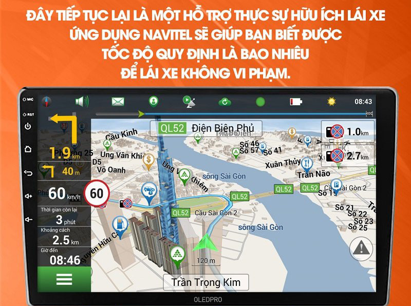 Màn Hình Android Oled C1 hiển thị song song Google Maps và Navitel