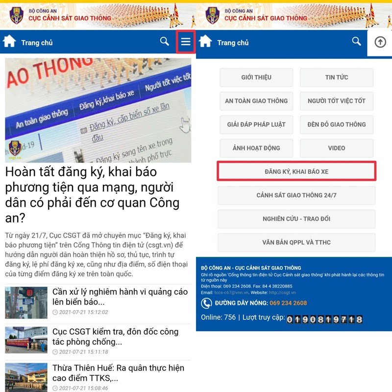 Dịch vụ làm lại biển số xe ô tô: Hướng dẫn chi tiết Truy cập cổng dịch vụ công và chọn mục đăng ký khai báo xe