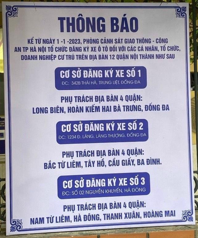 Địa điểm đăng ký xe ô tô ở các quận tại Hà Nội