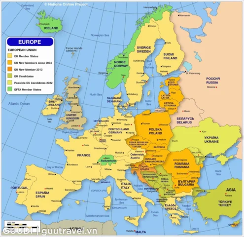 EU Gồm Những Nước Nào? Danh Sách Thành Viên Cập Nhật 2026 Bản đồ các nước Châu Âu