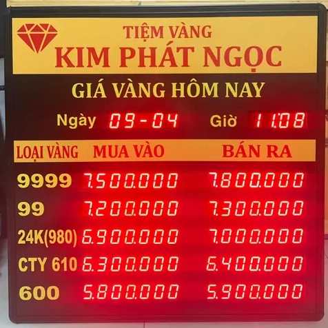 Bảng giá vàng tại Tiệm Vàng Kim Phát Bà Chiểu