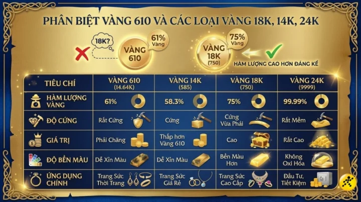 Biểu đồ so sánh hàm lượng vàng các loại