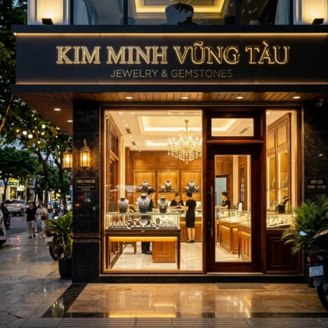 Tiệm Vàng Kim Minh Vũng Tàu: Uy Tín, Chất Lượng & Xu Hướng 2026 Mặt tiền Tiệm Vàng Kim Minh Vũng Tàu với thiết kế hiện đại